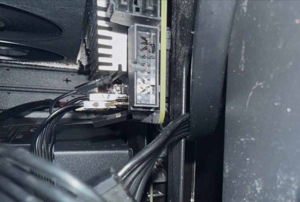 Close-up of bent CPU pins during repair
