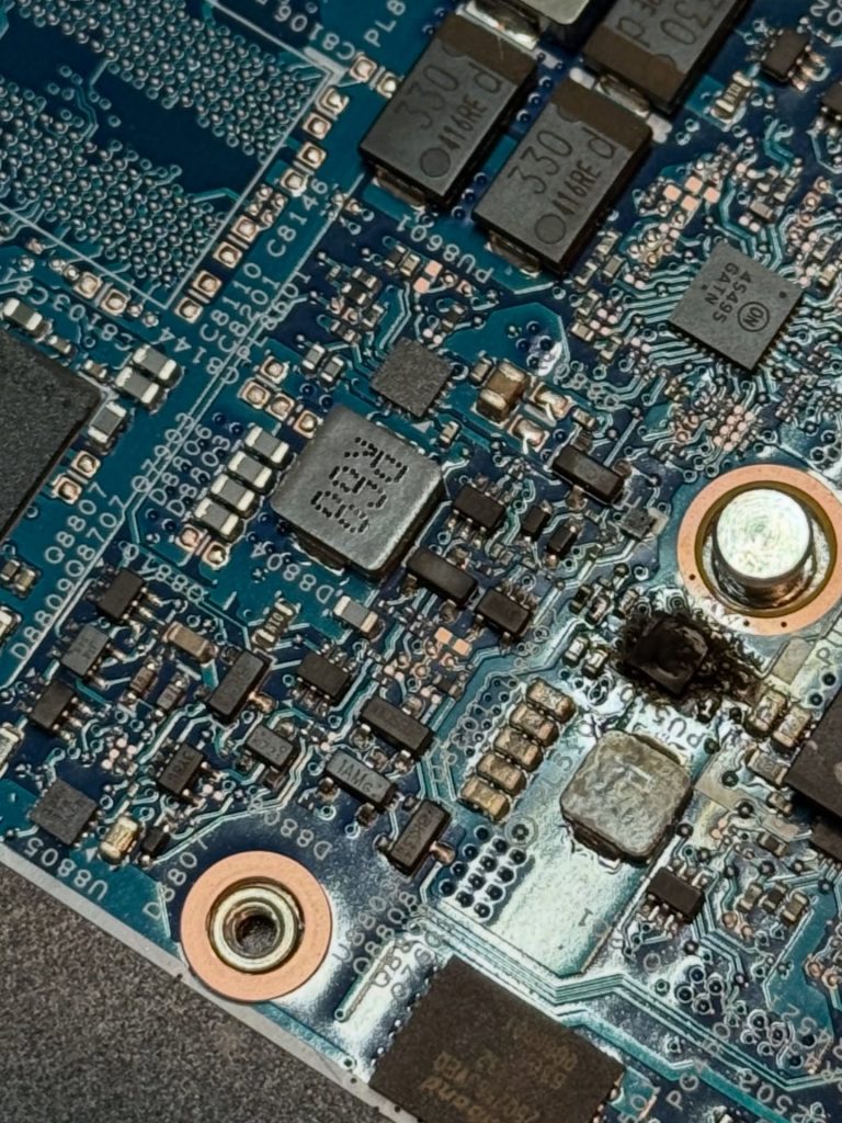 Burned laptop motherboard component